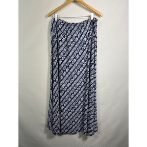 Chico's Maxi Skirt Womens Size 3 Navy Blue White Stripe Tribal Flowy Lightweight